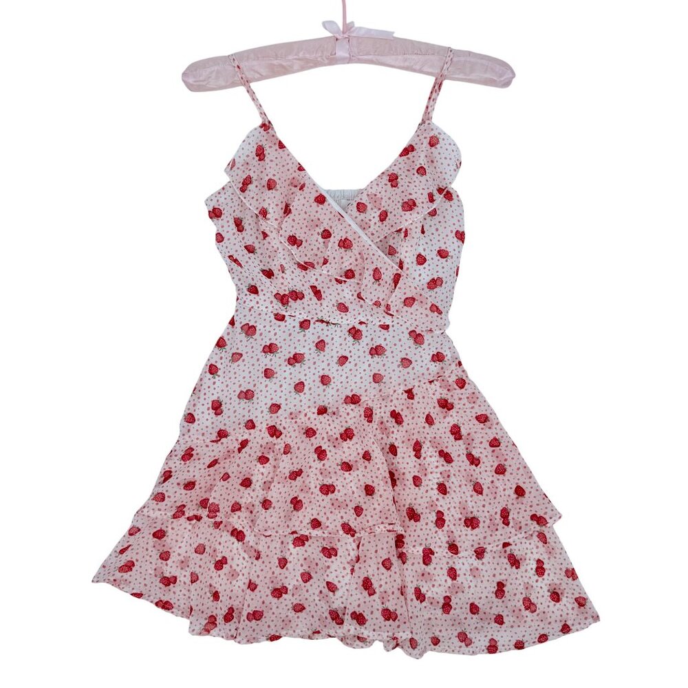 Jopna Cottagecore Strawberry Print Darling Whimsical Soft Girl Croquette Romper - Picture 1 of 16